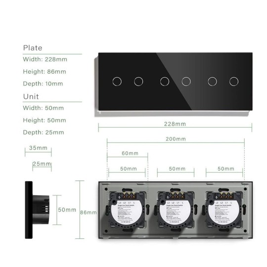 Smart Switch Touch Light Switch Sensor Wall Switch 6Gang 1Way 300W/Gang Crystal Glass Touch Switch Waterproof No Neutral (Color : White Size : 1 Way)