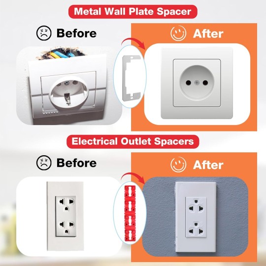 120 Pcs Metal Wall Plate Spacer Electric Receptacle Spacers Outlet Spacers for Electrical Box, Plastic Switch and Receptacle Spacers with 30 Pcs Stainless Screws for Loose Outlet Plug Fix