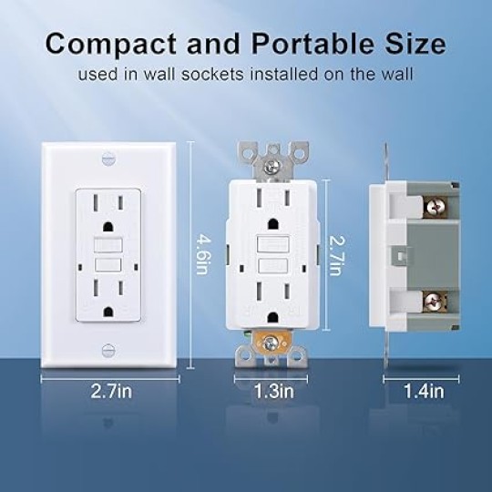 15 Amp GFCI Outlet, Tamper-Resistant, Weather Resistant Receptacle Indoor or Outdoor Use, LED Indicator with Decor Wall Plates and Screws，UL Listed, White (White, 20 Pack)