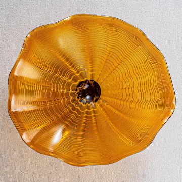 Flower Plattern Orange Glass Plate,Art Glass Wall Decor Plate, 10" Diameter