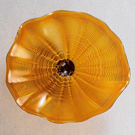 Flower Plattern Orange Glass Plate,Art Glass Wall Decor Plate, 10" Diameter