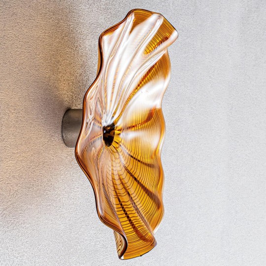 Flower Plattern Orange Glass Plate,Art Glass Wall Decor Plate, 10" Diameter