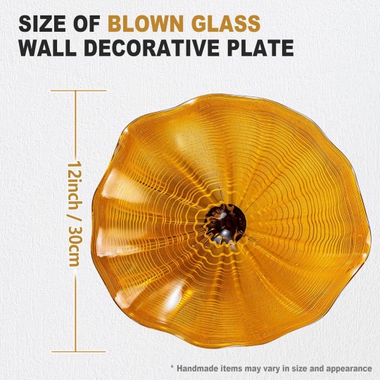 Flower Plattern Orange Glass Plate,Art Glass Wall Decor Plate, 10" Diameter