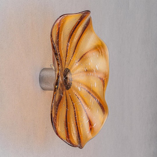 Blown Glass Wall Mounted Flower Plate Murano Glass Plate Wall Art Décor for Living Room Bedroom Orange 12"