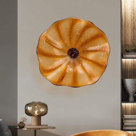 Blown Glass Wall Mounted Flower Plate Murano Glass Plate Wall Art Décor for Living Room Bedroom Orange 12"