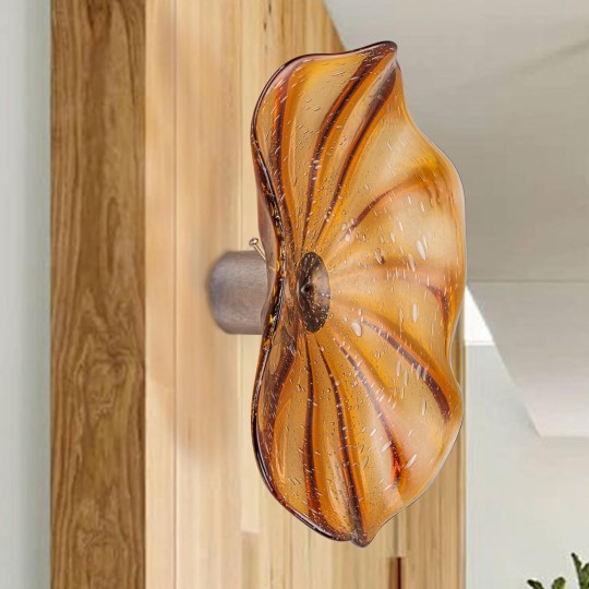 Blown Glass Wall Mounted Flower Plate Murano Glass Plate Wall Art Décor for Living Room Bedroom Orange 12"