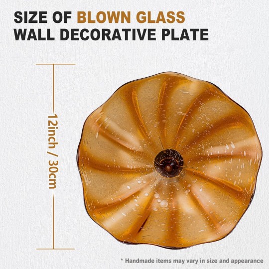 Blown Glass Wall Mounted Flower Plate Murano Glass Plate Wall Art Décor for Living Room Bedroom Orange 12"