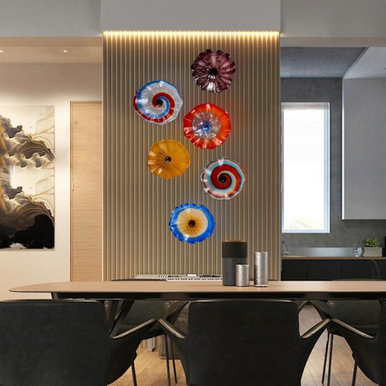 Blown Glass Wall Mounted Flower Plate Murano Glass Plate Wall Art Décor for Living Room Bedroom Orange 12"