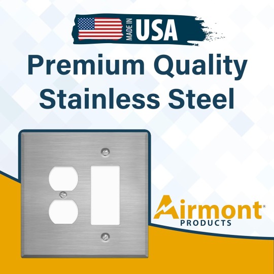 Oversized Stainless Steel Outlet Covers, Duplex/Decora Switch 2 Gang Wall Plate, 5.5" x 5.50" Jumbo Combination Wall Plate, 430 Grade Stainless Steel, Corrosive Resistant, Matching Screws, Made in USA