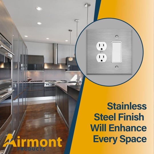 Oversized Stainless Steel Outlet Covers, Duplex/Decora Switch 2 Gang Wall Plate, 5.5" x 5.50" Jumbo Combination Wall Plate, 430 Grade Stainless Steel, Corrosive Resistant, Matching Screws, Made in USA