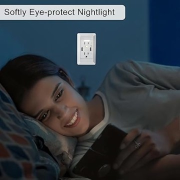 GreenCycle USB Outlet with Night Light,Dusk Dawn Sensor,4.2A High Speed Duplex Receptacle Electrical AC Wall Outlets,with Wall Plates，White,9 Pack