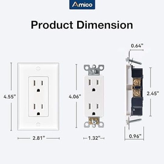 50 Pack 15A Wall Outlet, White Decorator Receptacle with Wall Plate & 12 Pack 20A GFCI Outlets