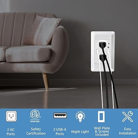 Wall Outlet with Night Light, GreenCycle 15 Amp USB Ports Electrical Receptacle, Included Outlets Cover with Nightlight, Auto Sensor LED Sockets Cover Plate, 4.2A High Speed Receptacle(8 Pack)