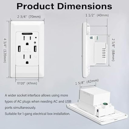 Wall Outlet with Night Light, GreenCycle 15 Amp USB Ports Electrical Receptacle, Included Outlets Cover with Nightlight, Auto Sensor LED Sockets Cover Plate, 4.2A High Speed Receptacle(8 Pack)