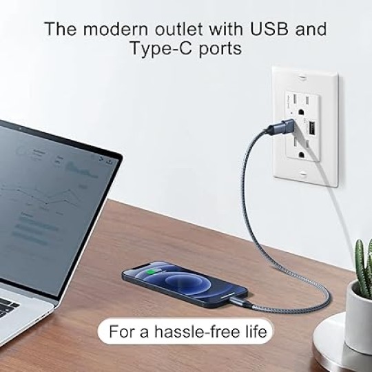USB C Outlets Fast Charging,Greencycle 10PK 15Amp Electrical Outlet With USB C Ports,Quick Charge Without Adapter Type C Outlet High Speed Charing (4.8A/5V),Tamper Resistant with Wall Plate ETL Listed