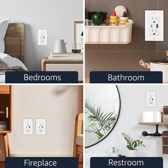 USB C Outlets Fast Charging,Greencycle 10PK 15Amp Electrical Outlet With USB C Ports,Quick Charge Without Adapter Type C Outlet High Speed Charing (4.8A/5V),Tamper Resistant with Wall Plate ETL Listed